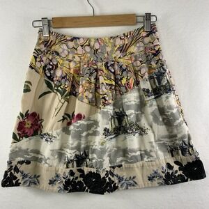 Leifnotes Anthro Flora Fortress‎ Patchwork Print Mini Skirt 4 Folk Boho Cottage